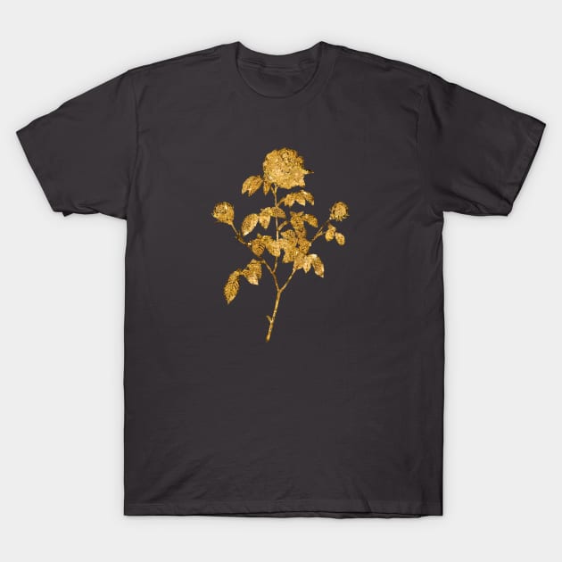 Vintage Gilded Agatha Rose in Bloom Botanical Gold Leaf T-Shirt by Holy Rock Design